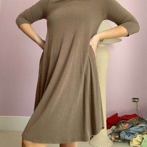 Camel Brown Soft Casual Long Sleeve Dress